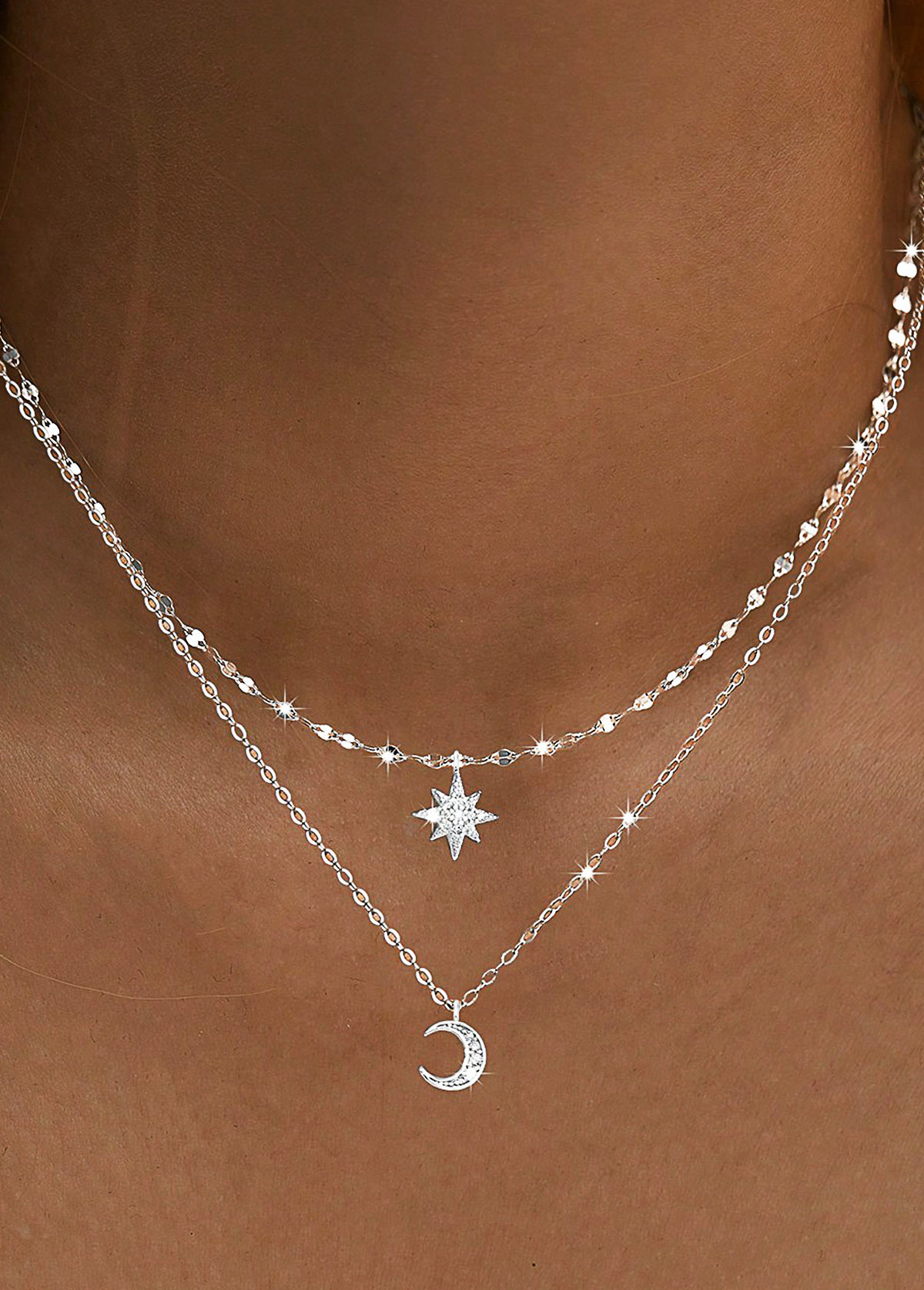 Modlily Silvery Color White Moon Alloy Detail Necklace - One Size