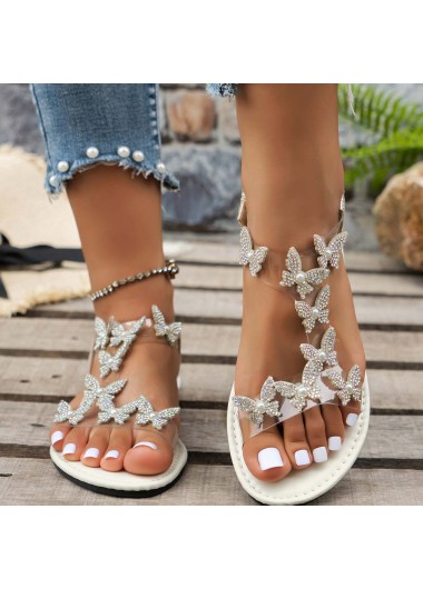 Modlily Silvery White Color Round Toe Falt - 38