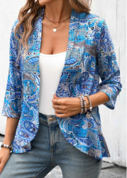 Modlily Sky Blue Tribal Print 3/4 Sleeve Light Cardigan - S