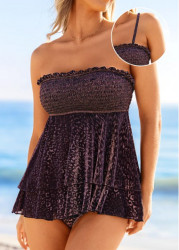 Modlily Smocked Leopard Pink Frill Tankini Set - S