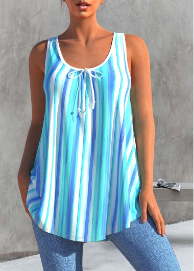 Modlily Striped Bowknot Sky Blue Tank Top - S