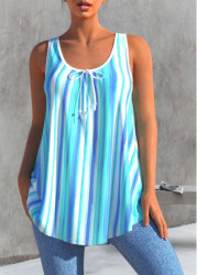 Modlily Striped Bowknot Sky Blue Tank Top - S