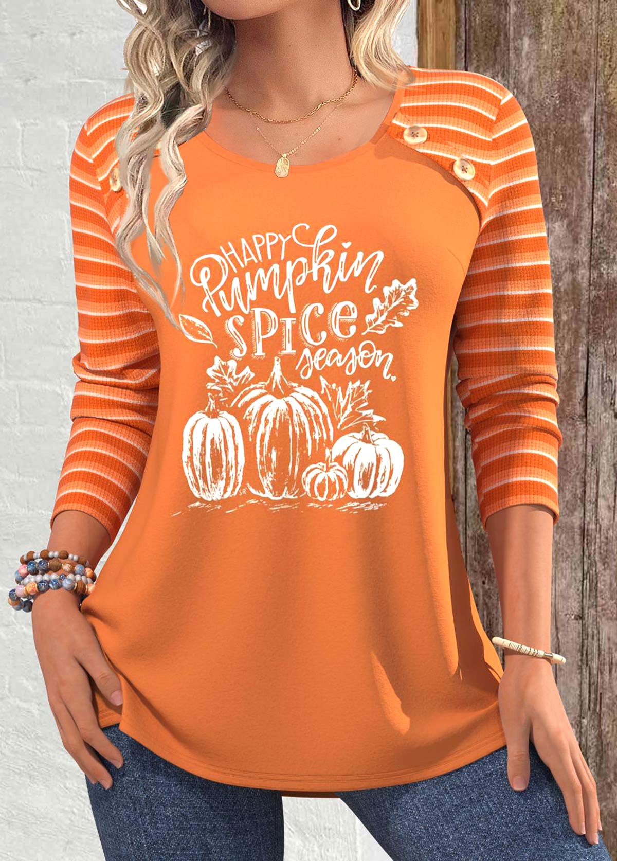 Modlily Terracotta Patchwork Halloween Print Long Sleeve T Shirt - XXL