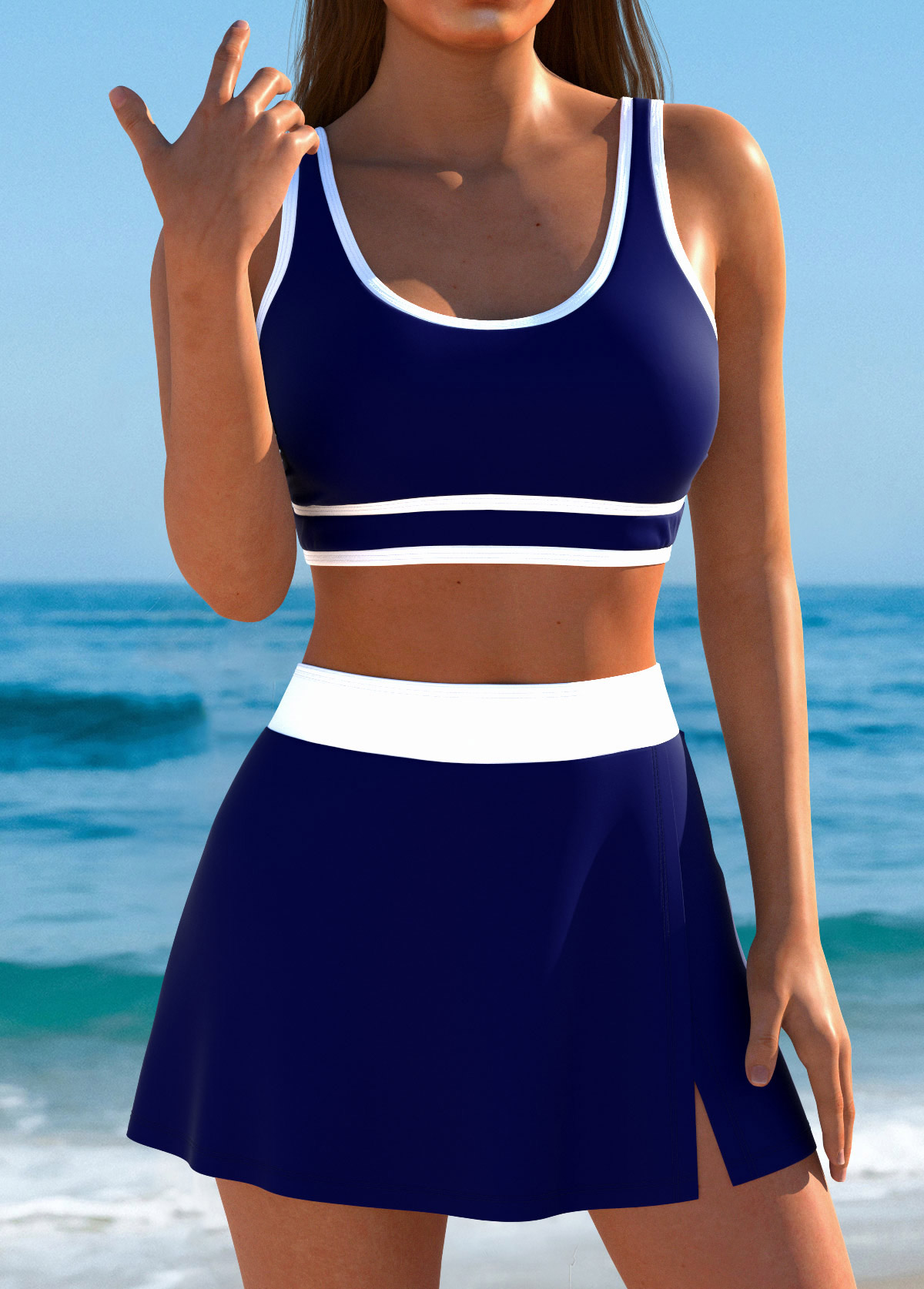 Modlily Thigh Slimmer High Waisted Royal Blue Bikini Set - L