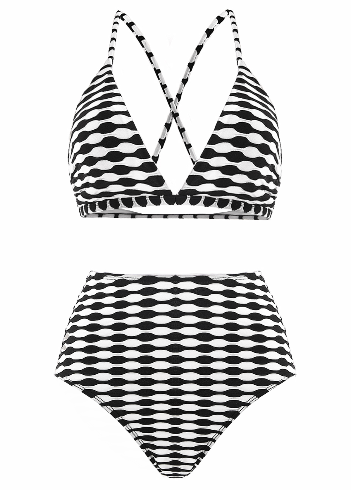 Modlily Three-piece High Waisted Geometric Print Black Bikini Set - XXL
