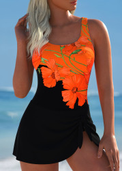 Modlily Tie Floral Print Black One Piece Swimdress - S