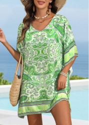 Modlily Tribal Print Green V Neck Cover Up - S