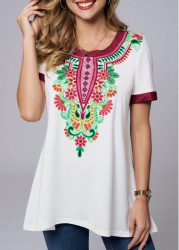 Modlily Tribal Print Round Neck Short Sleeve T Shirt - S