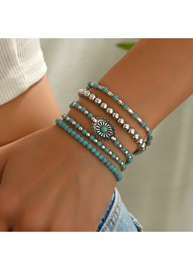 Modlily Turquoise Color Alloy Detail Elastic Bracelets - One Size