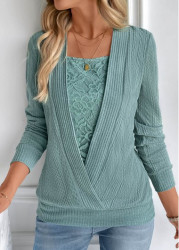 Modlily Turquoise Fake 2in1 Long Sleeve Square Neck Sweatshirt - XXL