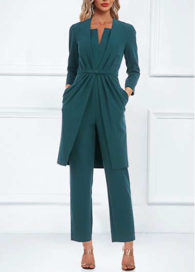 Modlily Turquoise Pocket Ankle Length 3/4 Sleeve Jumpsuit and Cardigan - XXL