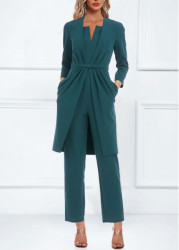 Modlily Turquoise Pocket Ankle Length 3/4 Sleeve Jumpsuit and Cardigan - XXL