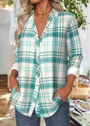 Modlily Turquoise Tummy Coverage Plaid Long Sleeve Shirt - M