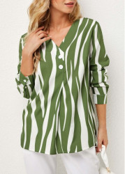 Modlily V Neck Striped Decorative Button Blouse - S