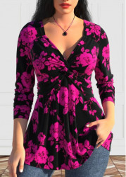 Modlily Valentine's Day Plus Size Hot Pink Twist T Shirt - 3X