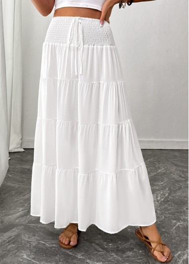 Modlily White A Line Elastic Waist Maxi Skirt - 2XL
