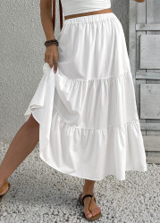 Modlily White A Line Elastic Waist Skirt - M