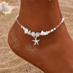 Modlily White Alloy Asymmetric Starfish Detail Anklet - One Size