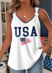 Modlily White American Flag Print Strappy V Neck Tank Top - XL