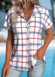 Modlily White Button Plaid Short Sleeve Shirt - S