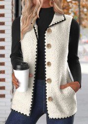 Modlily White Button Sleeveless Stand Collar Waistcoat - XL