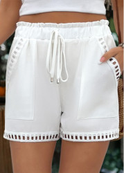 Modlily White Drawstring Elastic Waist High Waisted Shorts - XL