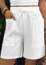 Modlily White Elastic Waist High Waisted Shorts - 2XL