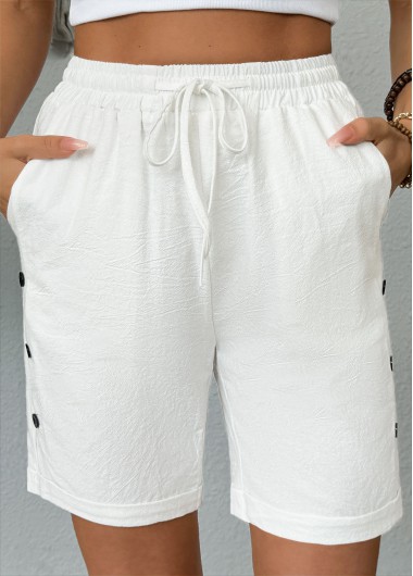 Modlily White Elastic Waist High Waisted Shorts - L