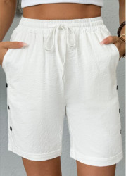 Modlily White Elastic Waist High Waisted Shorts - L