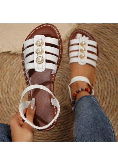 Modlily White Faux Leather Peep Toe Falt - 37