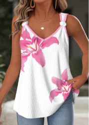 Modlily White Floral Print Strappy V Neck Tank Top - S