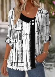 Modlily White Geometric Print Shirt - M