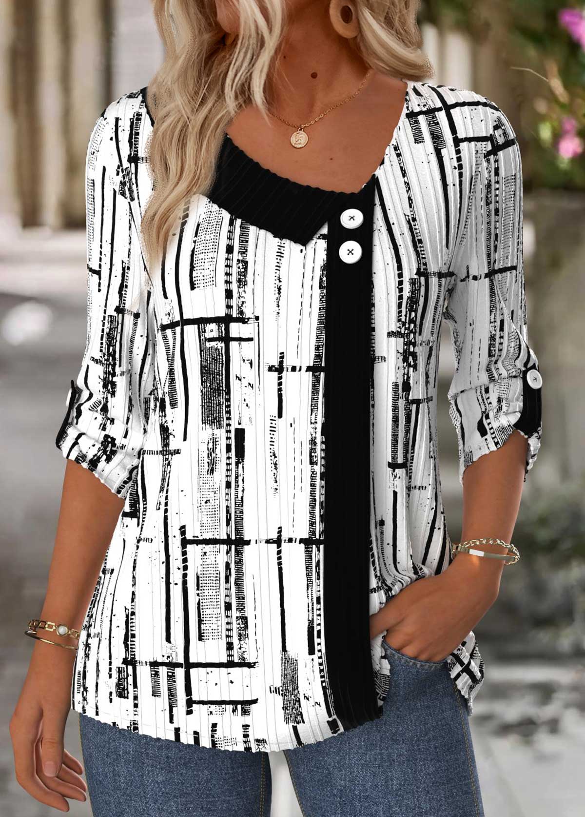 Modlily White Geometric Print Shirt - M