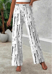 Modlily White Geometric Print Wide Leg Elastic Waist Pants - S
