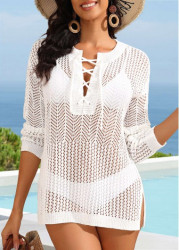 Modlily White Lace Up Split Cover Up - M
