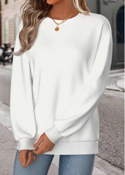 Modlily White Long Sleeve Round Neck Sweatshirt - M