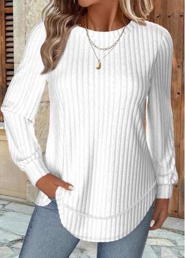 Modlily White Long Sleeve Round Neck Sweatshirt - S