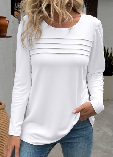 Modlily White Long Sleeve Round Neck T Shirt - S