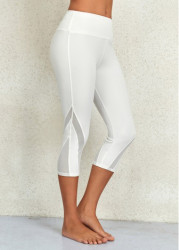 Modlily White Mid Waisted Capri Elastic Waist Leggings - 2XL