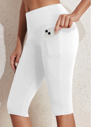 Modlily White Mid Waisted Knee Length Elastic Waist Leggings - L
