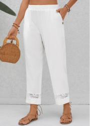 Modlily White Patchwork Elastic Waist High Waisted Pants - M
