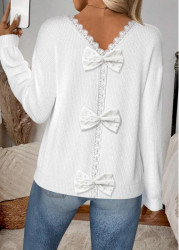 Modlily White Patchwork Long Sleeve V Neck Sweater - M