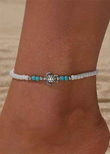 Modlily White Sea Turtle Design Polyresin Anklet - One Size