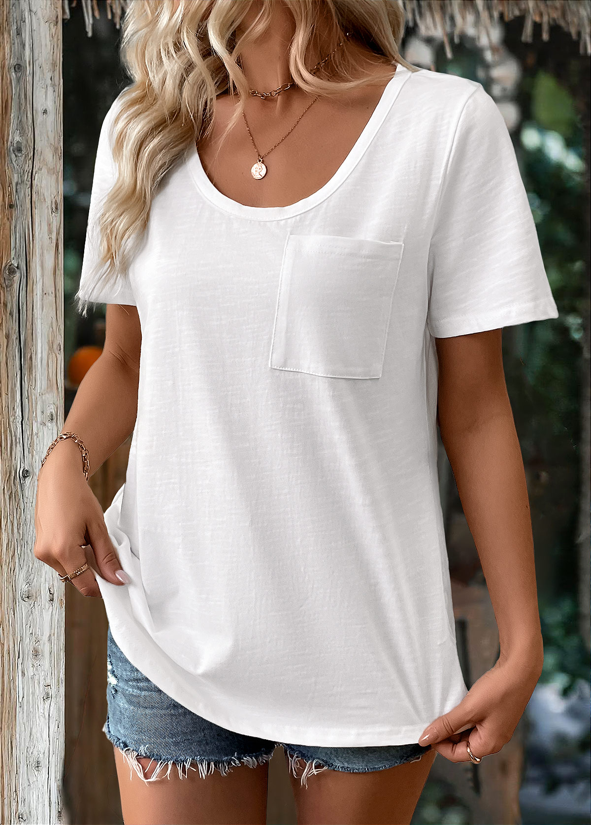 Modlily White Short Sleeve Round Neck T Shirt - S