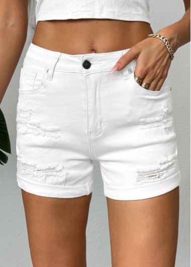 Modlily White Skinny Button Fly Mid Waisted Shorts - S