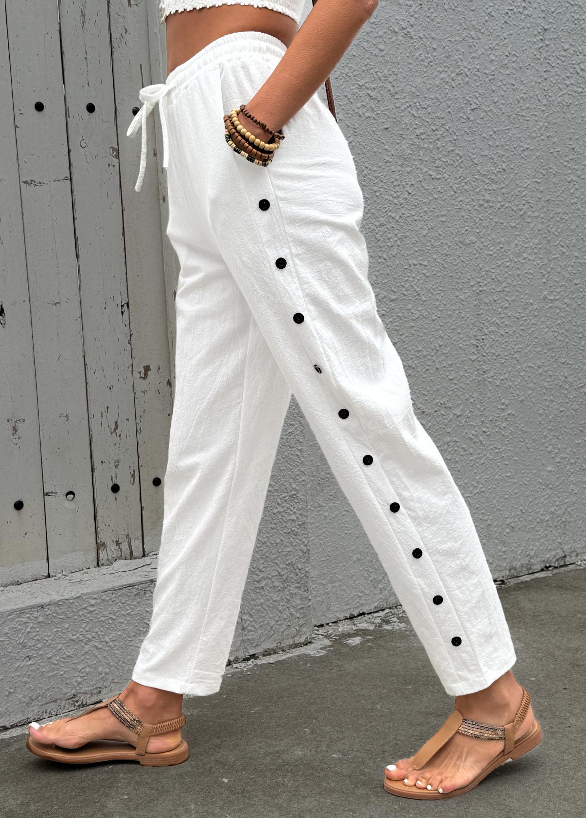 Modlily White Soft Straight Leg Elastic Waist High Waisted Pants - S