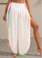 Modlily White Split Patchwork Tassel Beach Pants - S