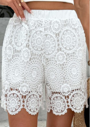 Modlily White Straight Leg Elastic Waist High Waisted Shorts - XL