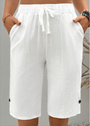Modlily White Straight Leg Elastic Waist High Waisted Shorts - 3XL