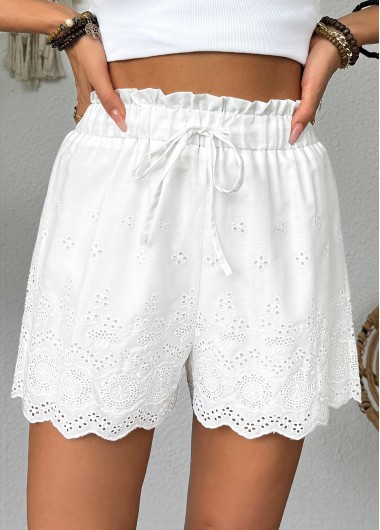 Modlily White Straight Leg Elastic Waist Mid Waisted Shorts - S